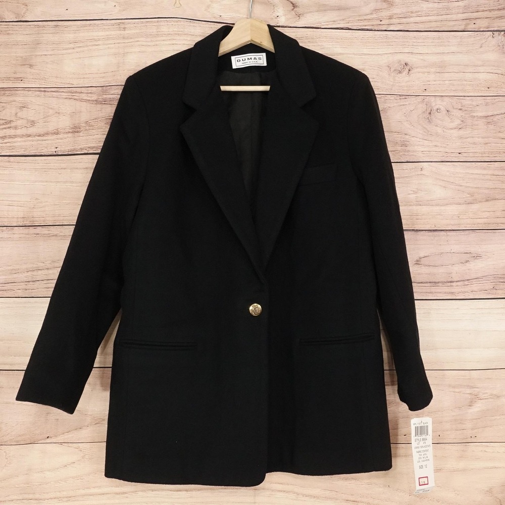 Dumas Coat Womens 12 Black Cashmere Blend Wool Single Breasted Overcoat